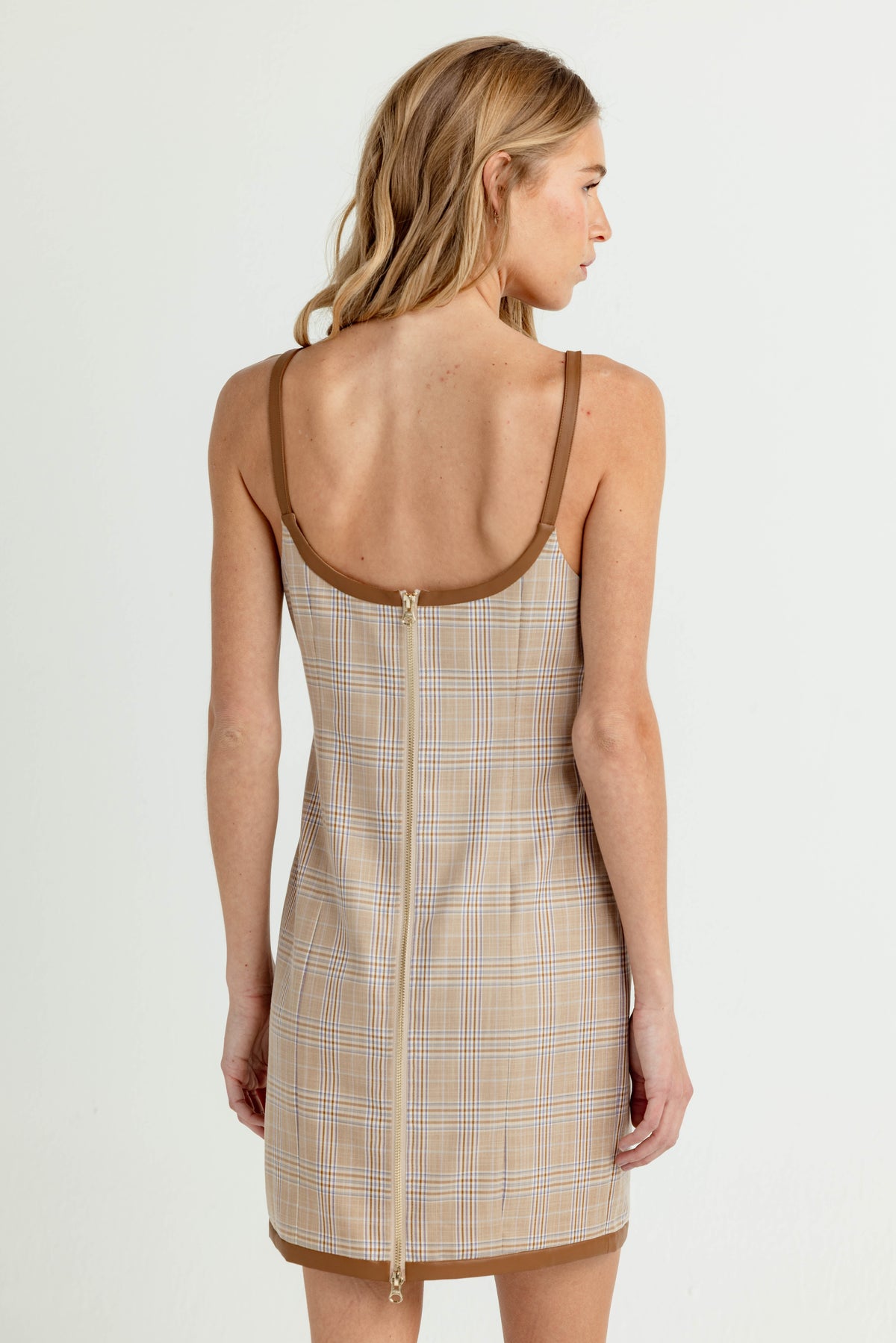 The Heather Plaid Tank Dress with Leather Trim