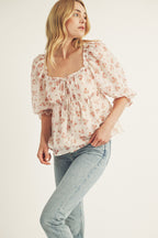 Toile Floral Baby Doll Top