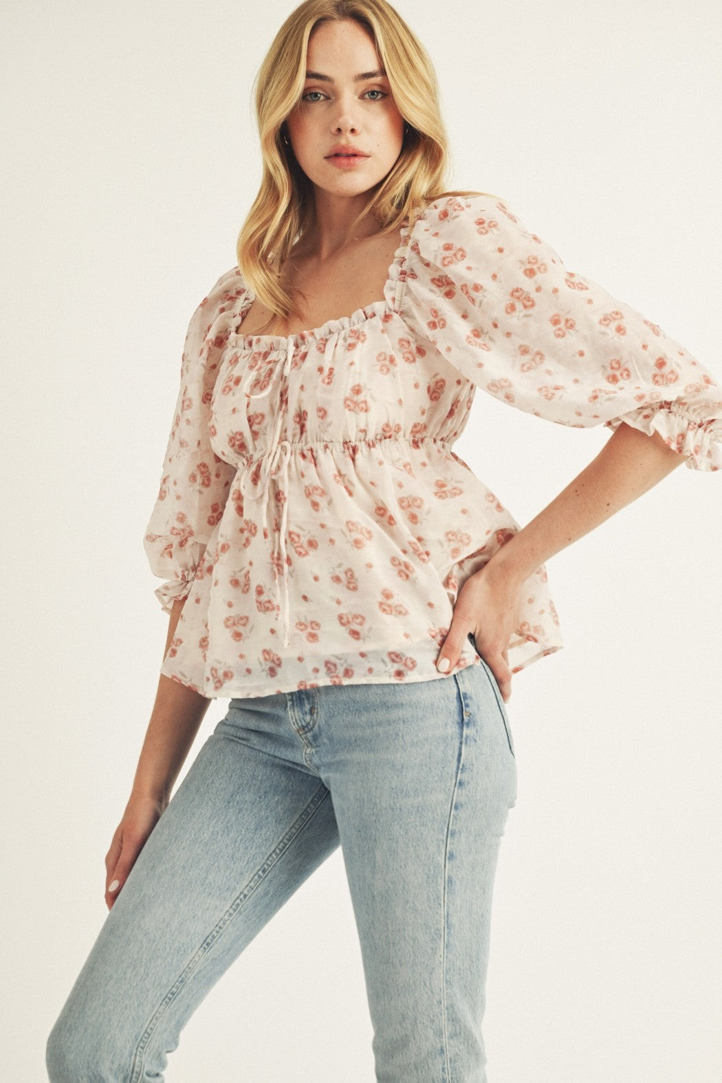 Toile Floral Baby Doll Top