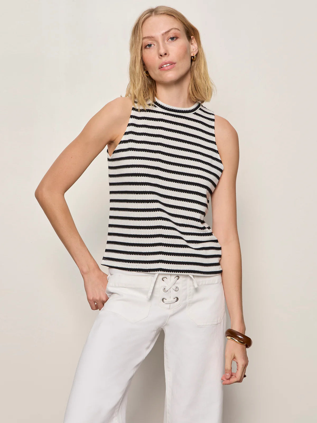 The Campari Textured High‑Neck Tank — Fitted Sustainable Rib
