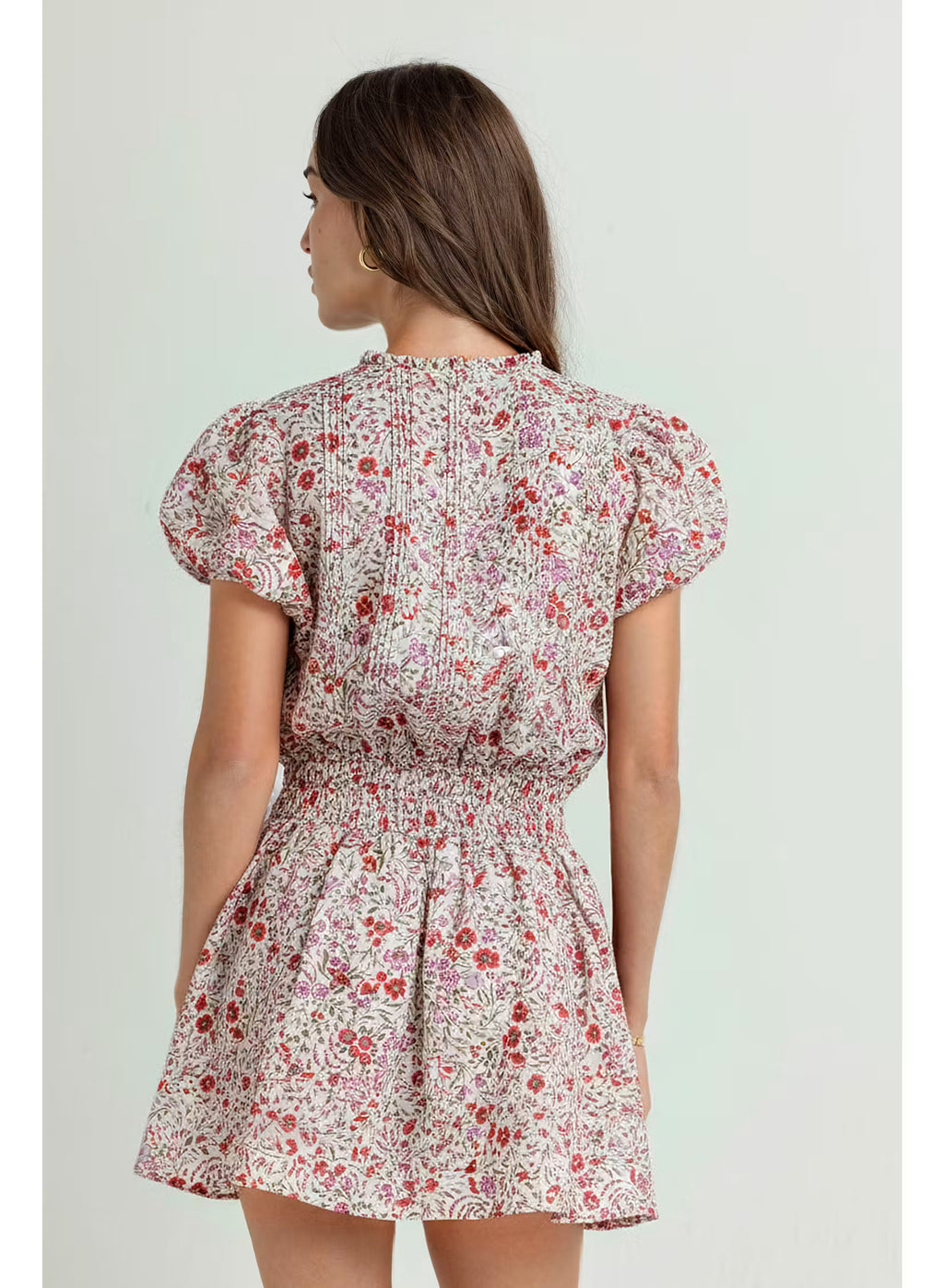 The Damson Garden Poppy Dress – Red Floral Puff Sleeve Mini Dress