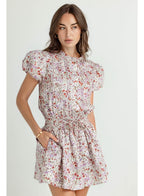 The Damson Garden Poppy Dress – Red Floral Puff Sleeve Mini Dress