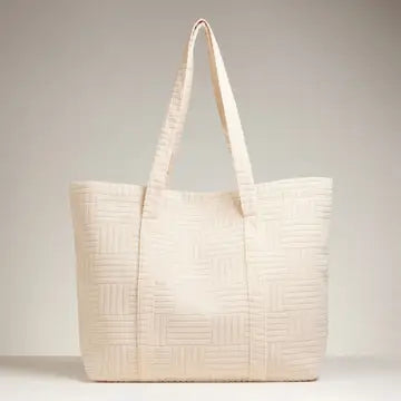 Grid Pattern Tote Bag Beige