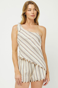 The Coastal Linen Striped Scarf Top