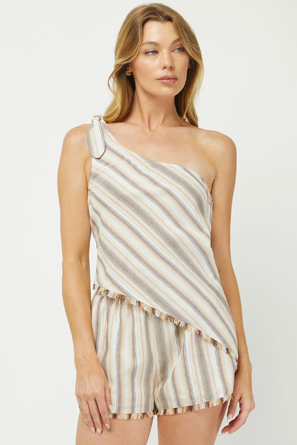 The Coastal Linen Striped Scarf Top