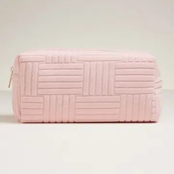 Grid Pattern Cosmetic Pouch Pink