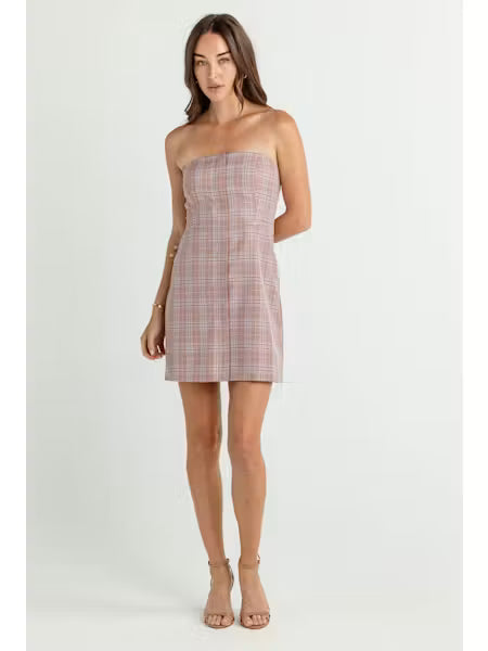 The Foxglove Check Strapless Mini Dress