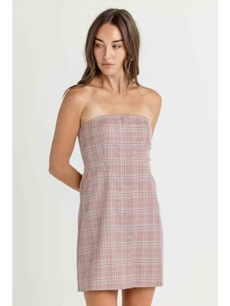 The Foxglove Check Strapless Mini Dress