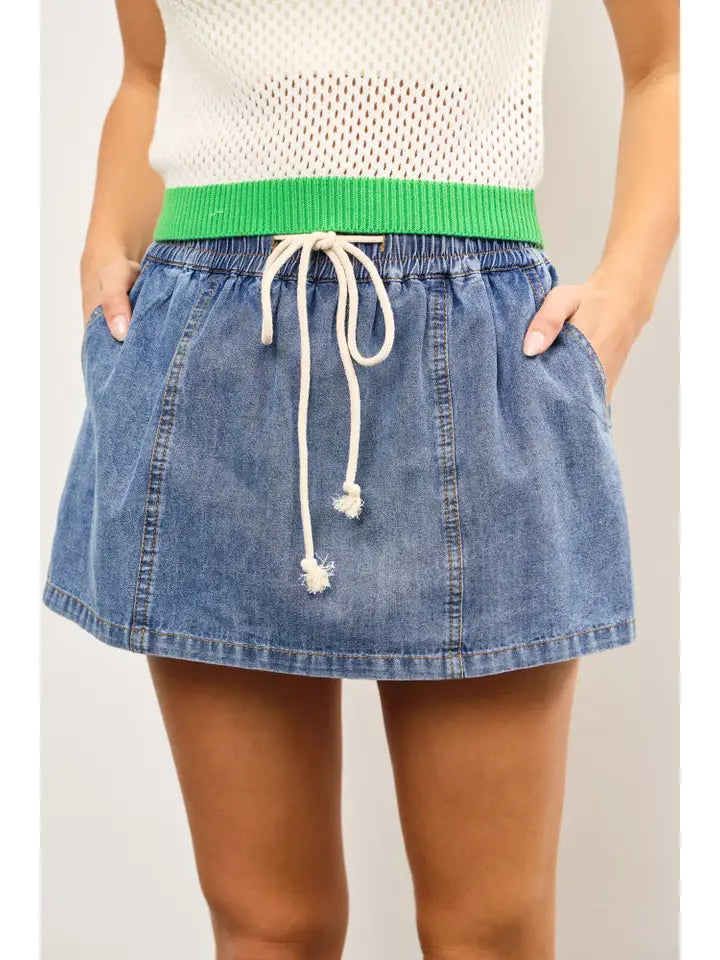 Denim Tie-Rope Skort