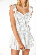 The Willow Satin Ruffle Mini Skirt White